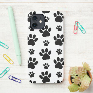 Coque iPhone 12 Motif mâle, pattes de chien, Empreintes de pattes,