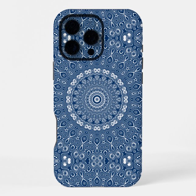 Coque iPhone Motif Mandala Bleu Indigo (Verso)