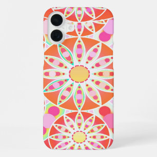 Coque iPhone 16 Plus Motif mandala, rouge corail, rose, or