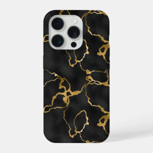 Coque iPhone 15 Pro Motif marbre noir et or