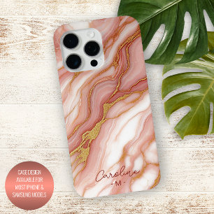 Coque iPhone 16 Pro Max Motif marbre personnalisé mauve rose rouge or