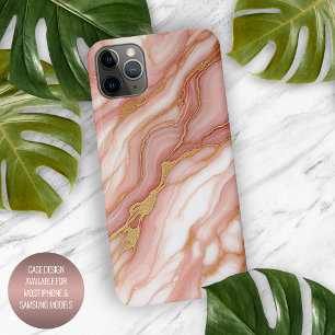 Coque iPhone 16 Pro Max Motif marbre rose mauve rouge or