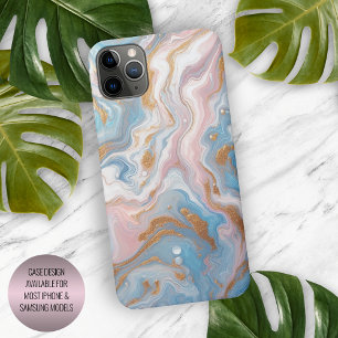 Coque iPhone 16 Pro Max Motif Marbre Rose Saumon Bleu Blanc Or
