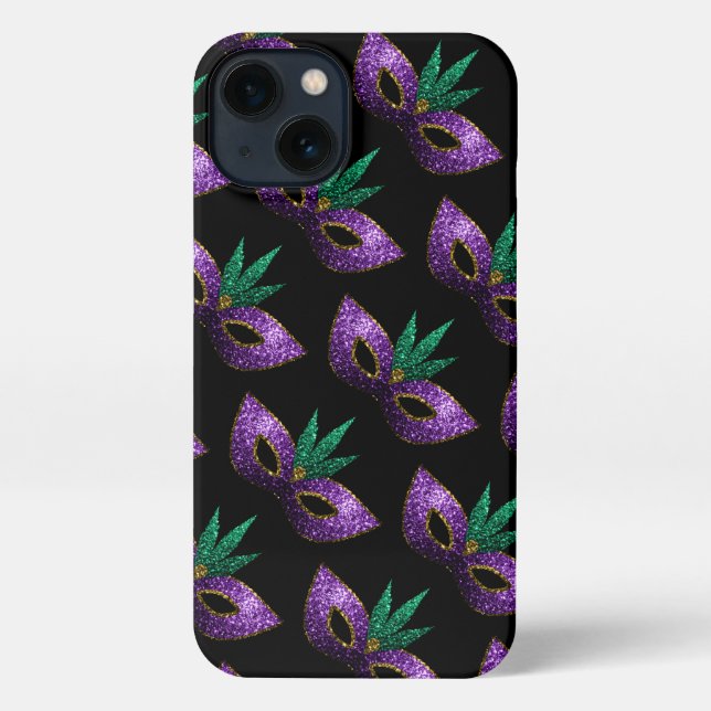 Coque iPhone Motif Mardi Gras Masque Purple Green Sparkings (Verso)