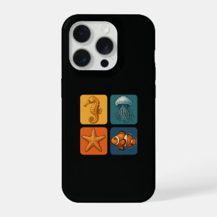 Coque iPhone 15 Pro Motif mignon de la vie marine - Hippocampe, Méduse