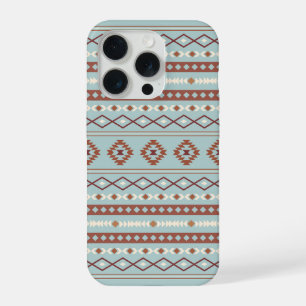 Coque iPhone 15 Pro Motif mixte aztéque à motif rustique crème bleu