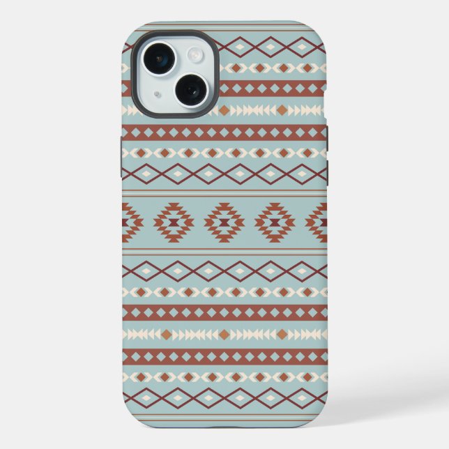 Coque iPhone Motif mixte aztèque en rust crème bleu (Verso)