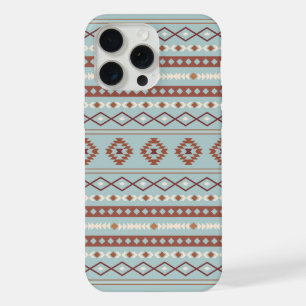 Coque iPhone 15 Pro Max Motif mixte aztèque en rust et bleu crème