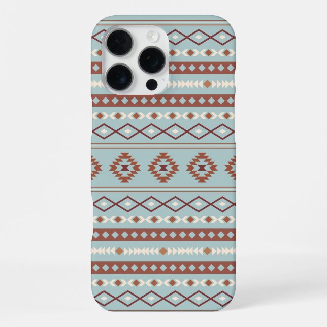 Coque iPhone Motif mixte aztèque en rust et bleu crème (Verso)