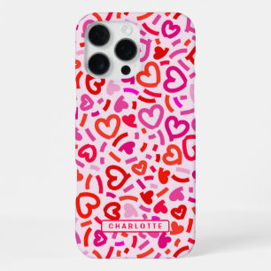 Coque iPhone 16 Pro Max Motif Moderne de Cœur d'Amour Rouge Rose Violet Ro