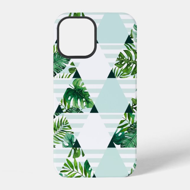 Coque iPhone Motif moderne Mint Green Tropical Triangles (Verso)