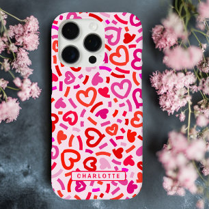 Coque iPhone 16 Pro Motif Moderne Rouge Rose Violet Cœur Amour Romanti