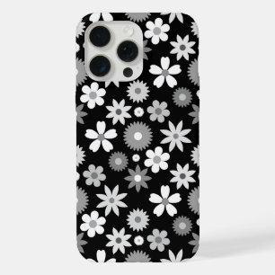 Coque iPhone 15 Pro Max Motif monochrome de fleurs de style rétro des anné