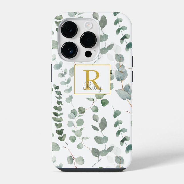 Coque iPhone Motif Monogram Eucalyptus Vert (Verso)