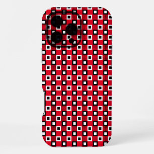 Coque iPhone 16 Pro Max Motif mosaïque carré rétro mod rouge noir et blanc