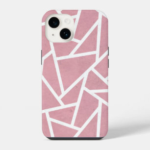 Coque Pour iPhone 14 Motif mosaïque corail et blanc