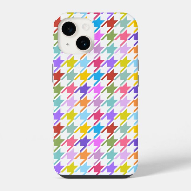 Coque iPhone Motif multicolore + blanc en pied-de-poule (Verso)