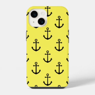 Coque Pour iPhone 14 Motif nautique Ancre noire Fond jaune