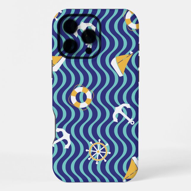 Coque iPhone Motif nautique bleu royal sans couture (Verso)