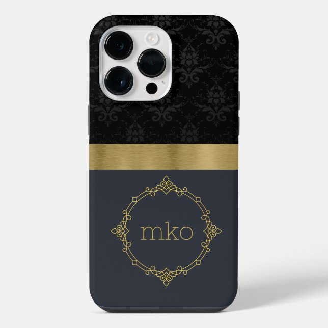 Coque iPhone Motif noir avec rayure dorée  (Verso)