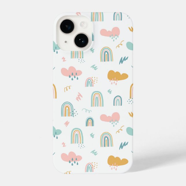 Coque iPhone Motif nuage Rainbow et pluie amusant (Verso)