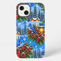 Motif Oiseaux et Baies de Noël Winter Wonderland