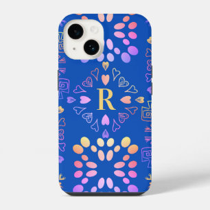 Coque Pour iPhone 14 Motif Ombré Bleu Royal Monogramme Lilas Rose