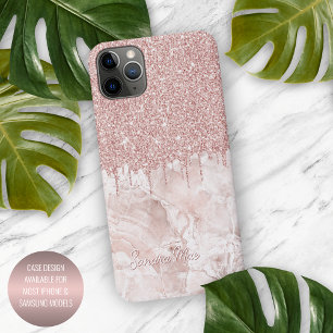 Coque iPhone 16 Pro Max Motif Pailleté Rose Gold et Marbre Ombre Blush