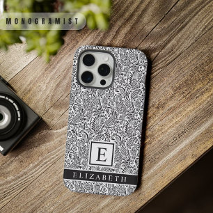 Coque iPhone 15 Pro Max Motif Paisley Blanc Et Noir Personnalisable