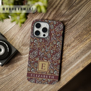 Coque iPhone 15 Pro Max Motif Paisley Brun Gris Blanc Personnalisable