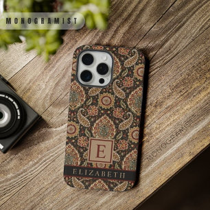 Coque iPhone 15 Pro Max Motif Paisley Brun Rose Personnalisable