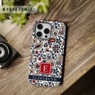 Coque iPhone 15 Pro Max Motif Paisley Personnalisable Blanc Bleu Gris Roug