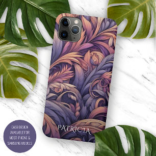 Coque iPhone 16 Pro Max Motif Paisley Rose Mauve Taupe Violet Pourpre