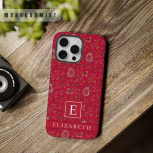 Coque iPhone 15 Pro Max Motif Paisley Rose Rouge Foncé personnalisé