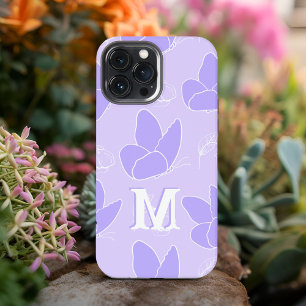 Etui iPhone 13 Pro Max Motif Papillon Bleu Lilas Moderne Monogram M