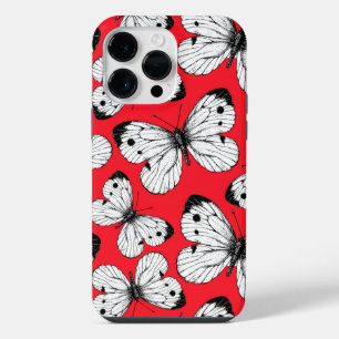 Coque Pour Pour iPhone 14 Pro Max Motif papillon de chou sur fond rouge