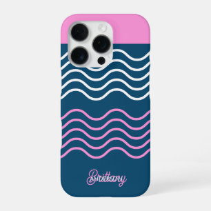 Coque iPhone 16 Pro Motif personnalisé Bleu et rose rayures ondulées