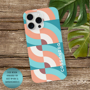 Coque iPhone 15 Pro Max Motif personnalisé vert sarcelle mauve taupe rétro