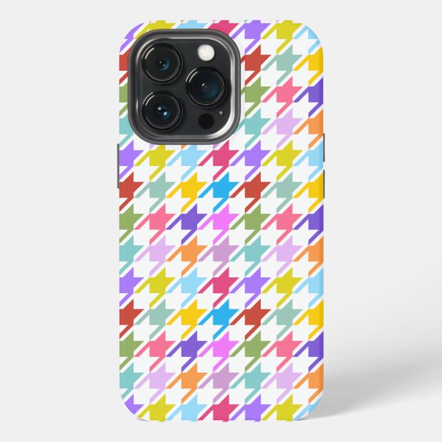 Coque iPhone Motif Pied-de-Poule Multicolore+Blanc (Dos)