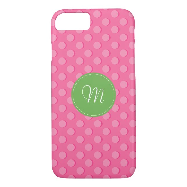 Coque iphone Motif Pois rose Monogramme (Dos)