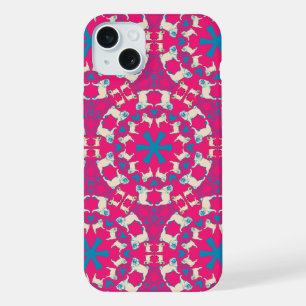 Coque iPhone 15 Plus Motif Pug rouge corail moderne