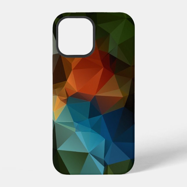Coque iPhone Motif pyramidal abstrait vert orange bleu (Verso)