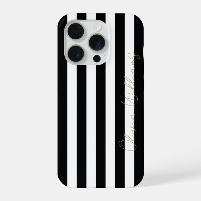 Coque iPhone Motif rayé noir et blanc chic avec un look simple  (Verso)