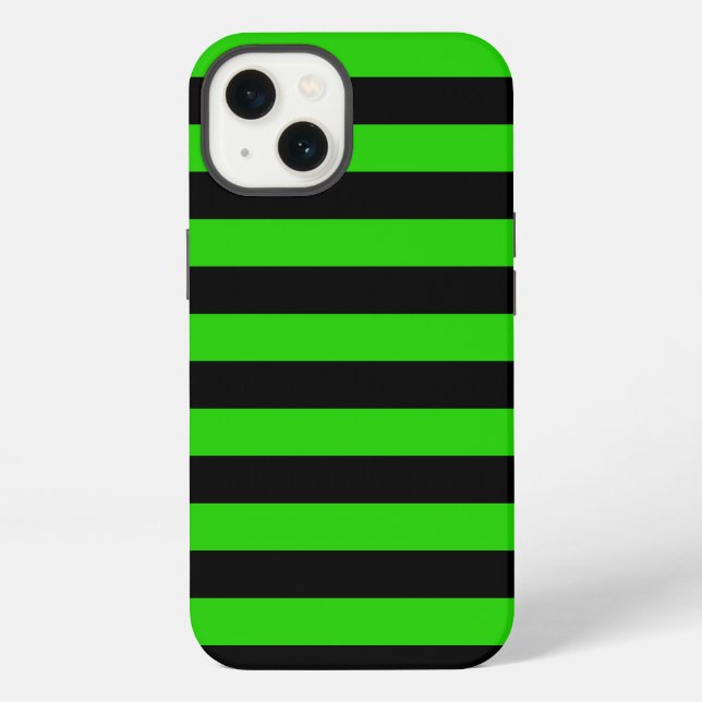 Coque iPhone Motif rayé vert et noir gras (Verso)