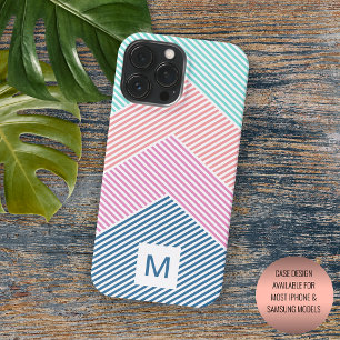 Coque iPhone 16 Pro Max Motif rayé vert menthe bleu rose pêche orange