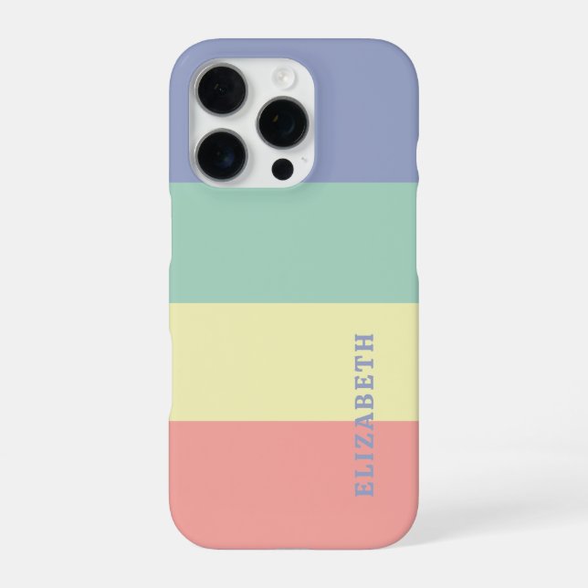 Coque iPhone Motif rayures bleu, vert, jaune et rose corail  (Verso)
