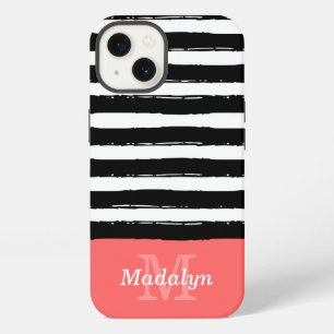 Etui iPhone 13 Motif rayures de peinture noire avec monogramme co