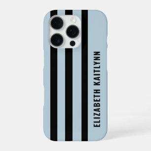 Coque iPhone 16 Pro Motif rayures noir et bleu Personnalisé