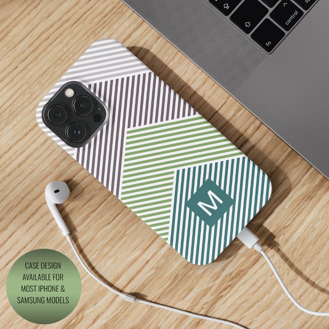 Coque iPhone Motif rayures vert citron marron foncé taupe perso (Créateur téléchargé)