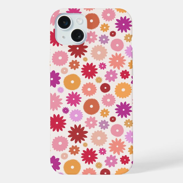Coque iPhone Motif Répété de Fleurs Colorées (Verso)